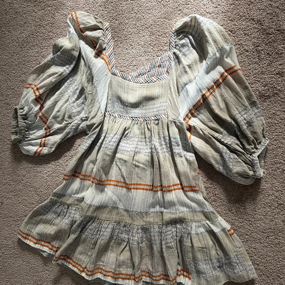 Free People Cream and Orange Striped Mini Dress